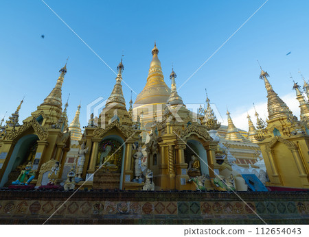 Shwedagon Pagoda, Burmese temples of Bagan City, unesco world heritage, Yangon, Myanmar or Burma. Tourist destination. Shwedagon Pagoda, Burmese temples of Bagan City, unesco world heritage, Yangon, Myanmar or Burma. Tourist destination. 112654043
