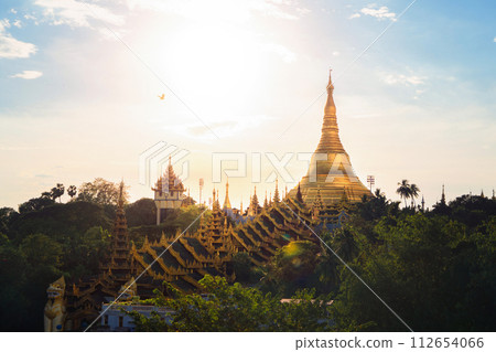 Shwedagon Pagoda, Burmese temples of Bagan City, unesco world heritage, Yangon, Myanmar or Burma. Tourist destination. Shwedagon Pagoda, Burmese temples of Bagan City, unesco world heritage, Yangon, Myanmar or Burma. Tourist destination. 112654066