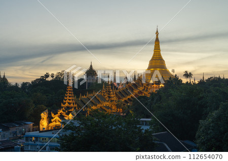Shwedagon Pagoda, Burmese temples of Bagan City, unesco world heritage, Yangon, Myanmar or Burma. Tourist destination. Shwedagon Pagoda, Burmese temples of Bagan City, unesco world heritage, Yangon, Myanmar or Burma. Tourist destination. 112654070