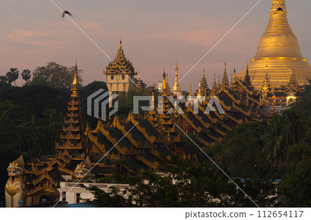 Shwedagon Pagoda, Burmese temples of Bagan City, unesco world heritage, Yangon, Myanmar or Burma. Tourist destination. 112654117