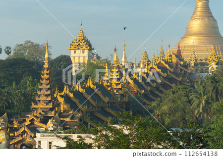 Shwedagon Pagoda, Burmese temples of Bagan City, unesco world heritage, Yangon, Myanmar or Burma. Tourist destination. Shwedagon Pagoda, Burmese temples of Bagan City, unesco world heritage, Yangon, Myanmar or Burma. Tourist destination. 112654138