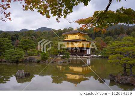 Kinkakuji Temple in Kyoto, Japan. Tourist attraction. Golden pagoda 112654139