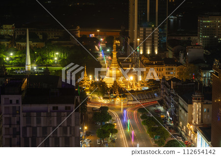 Shwedagon Pagoda, Burmese temples of Bagan City, unesco world heritage, Yangon, Myanmar or Burma. Tourist destination. Shwedagon Pagoda, Burmese temples of Bagan City, unesco world heritage, Yangon, Myanmar or Burma. Tourist destination. 112654142