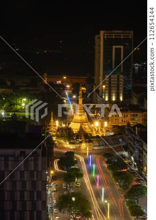 Shwedagon Pagoda, Burmese temples of Bagan City, unesco world heritage, Yangon, Myanmar or Burma. Tourist destination. 112654144
