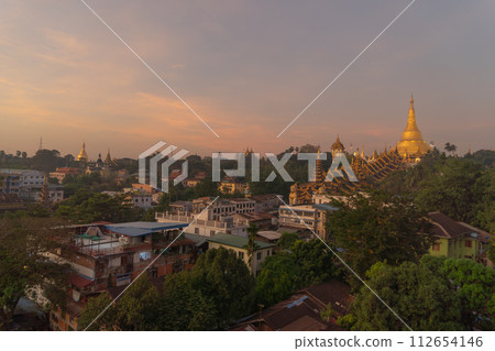 Shwedagon Pagoda, Burmese temples of Bagan City, unesco world heritage, Yangon, Myanmar or Burma. Tourist destination. Shwedagon Pagoda, Burmese temples of Bagan City, unesco world heritage, Yangon, Myanmar or Burma. Tourist destination. 112654146