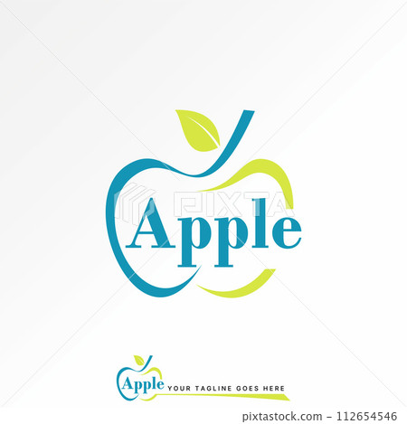 Logo design graphic concept creative premium vector stock sign icon swoosh line art Apple fruit leaf nature. Related to fresh food eco vegan vegetable 112654546