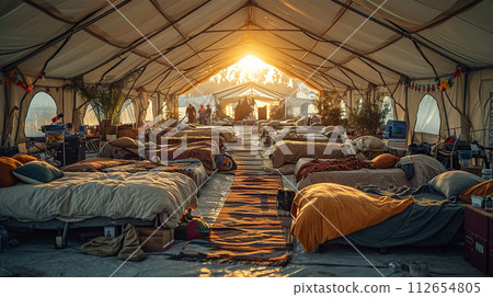 Living in an evacuation center during a disaster, evacuation life, and disaster-affected areas Living in an evacuation center during a disaster, evacuation life, and disaster-affected areas 112654805