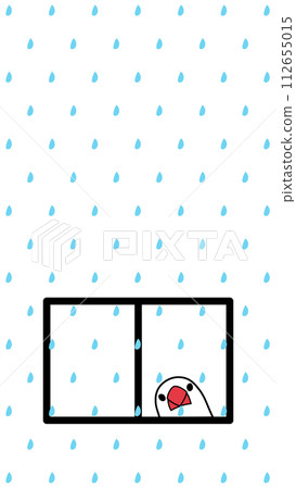 Illustration of a sparrow looking at the rain from the window 112655015