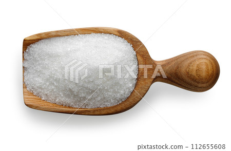 sugar in scoop isolated on white top view 112655608