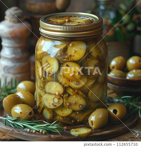 canned cucumbers slices in a jar 112655710