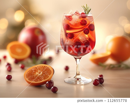 sangria cocktail in glass with ingredients sangria cocktail in glass with ingredients 112655778