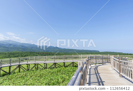 Shari Town, Hokkaido Summer landscape of Shiretoko National Park and elevated boardwalk 112656412
