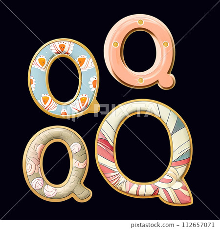 Whimsical collection of a various Q letter in a fusion style. Whimsical collection of a various Q letter in a fusion style. 112657071