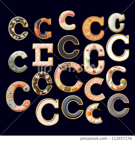 Whimsical collection of a various C letter in a fusion style. Whimsical collection of a various C letter in a fusion style. 112657176