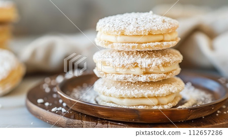 Alfajores traditional argentina sweet cookies on a table 112657286