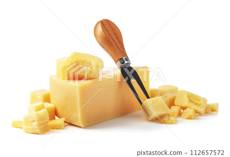 Parmesan cheese isolated on white. 112657572