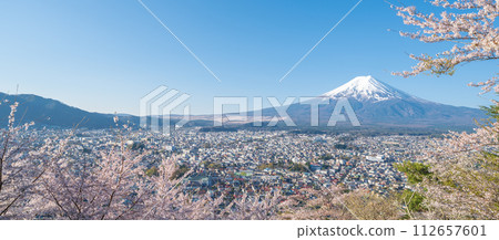 Mt. Fuji in spring seen from Arakurayama Sengen Park in Yamanashi Prefecture 112657601