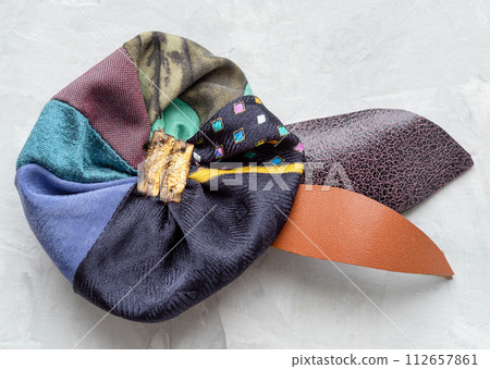 handcrafted brooch made of silk and leather handcrafted brooch made of silk and leather 112657861