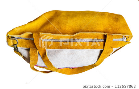 hand crafted yellow suede and canvas bag cutout 112657868