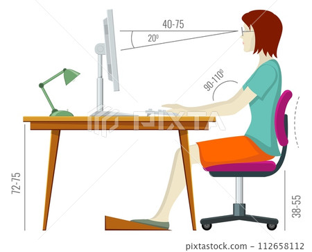 Rght sitting posture. Working at computer in healthy pose 112658112