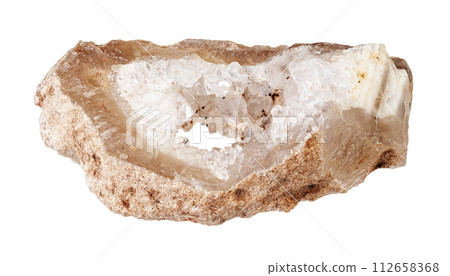 natural raw section of quartz-filled geode cutout natural raw section of quartz-filled geode cutout 112658368