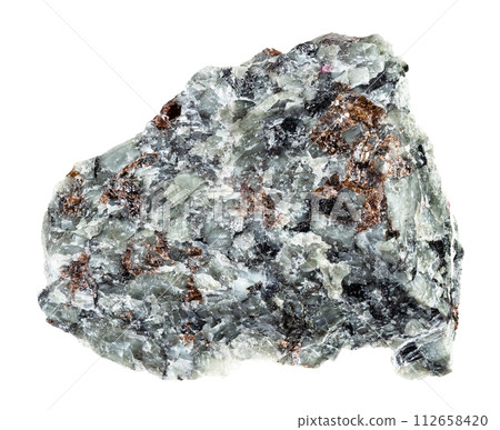 raw nepheline with sphene and feldspar rock cutout 112658420
