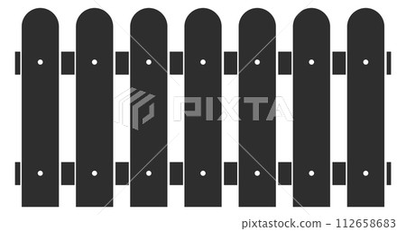 Rural plank fence. Black silhouette of wooden barrier Rural plank fence. Black silhouette of wooden barrier 112658683