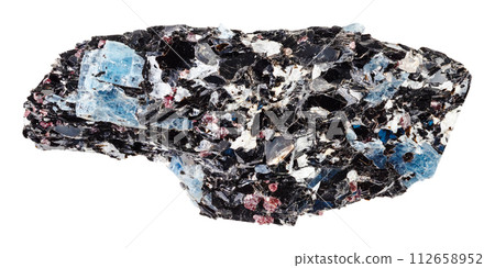 blue kyanite crystals in raw biotite rock cutout blue kyanite crystals in raw biotite rock cutout 112658952