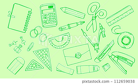 綠色背景素材“文具” 綠色背景素材“文具” 112659038