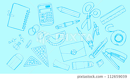 藍色背景素材“文具” 藍色背景素材“文具” 112659039