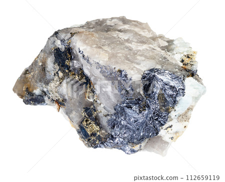 molybdenite and chalcopyrite in beryl rock cutout 112659119