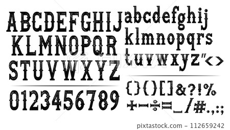 Old western alphabet letters font 112659242