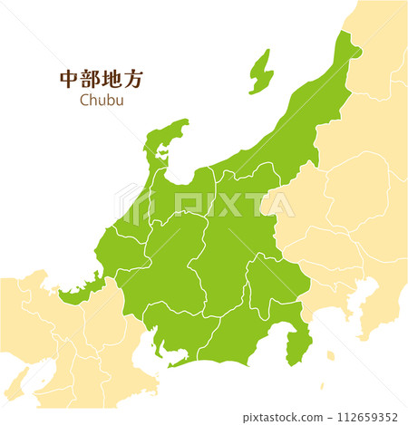 Chubu region, each prefecture in the Chubu region and surrounding map 112659352