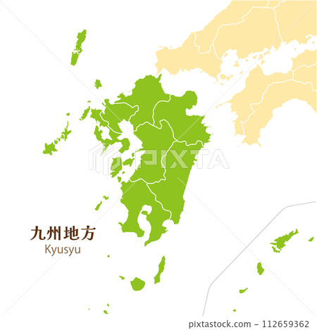 九州地區、九州地區各縣及週邊地圖 九州地區、九州地區各縣及週邊地圖 112659362