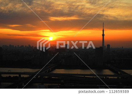 Scenery with Sky Tree and sunset May Edogawa 49 Tokyo Sky Tree evening view/Tower Hall Funabori 112659389