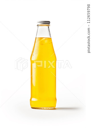 Transparent Glass Bottle Filled with Soda, Soft Drink, Isolated on White Background. Label mockup image 112659798