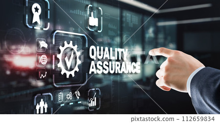 Quality Assurance ISO DIN Service Guarantee Standard Retail Concept 112659834
