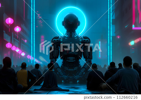 AI-generated content. Cyber god in front of their adepts for artificial super intelligence encounter 112660216