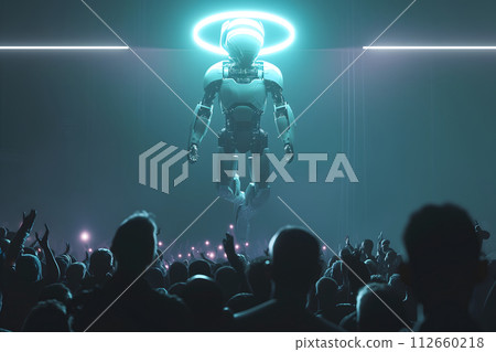 AI-generated content. Cyber god in front of their adepts for artificial super intelligence encounter 112660218