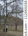 A young man walking under the cherry blossoms 112660288