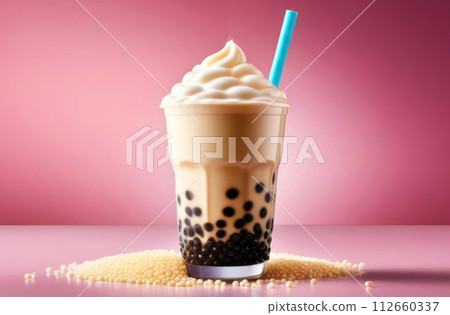 Indulge in sweetness with this creamy bubble tea delight 112660337