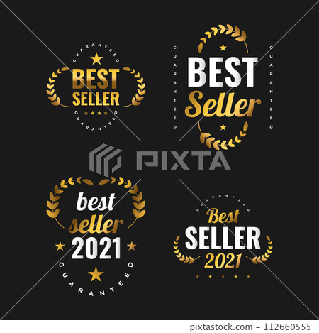 Elegant Best Seller Badge Design in White and Gold Style. Certified product. Quality Badge or Emblem 112660555