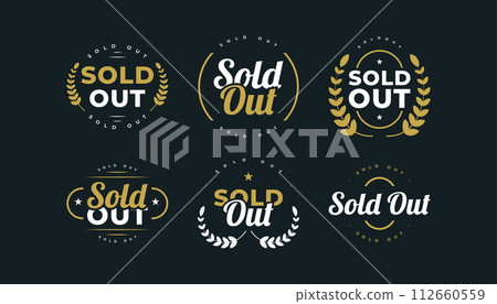 Vintage Sold Out Stamp Badge Emblem Logo or Symbol. Sold Badge for Out of Stock Notification 112660559