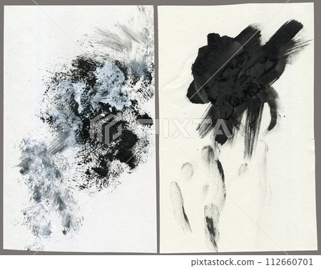 Torn paper pieces set of two pieces. Beige shapes with jagged uneven edges. Ripped different paper fragments collection. Textured grunge element bundle for collage, text box, banner, sticker, poster. 112660701