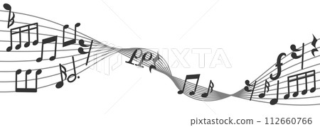 Music composition curved note staff. Melody sound Music composition curved note staff. Melody sound 112660766