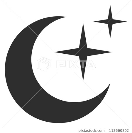 Night star symbol. Crescent and stars black icon Night star symbol. Crescent and stars black icon 112660802