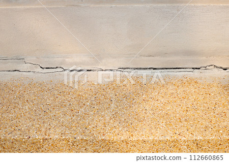 Home building problem. Cracked concrete floor, broken building structure 112660865