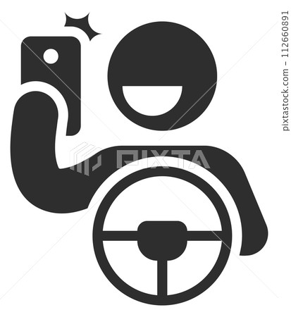 Driving car and making selfie. Photo black icon 112660891