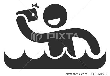 Selfie in water waves black icon. Man swimming Selfie in water waves black icon. Man swimming 112660892