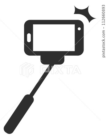 Selfie stick woth smartphone. Black icon. Photo symbol Selfie stick woth smartphone. Black icon. Photo symbol 112660893